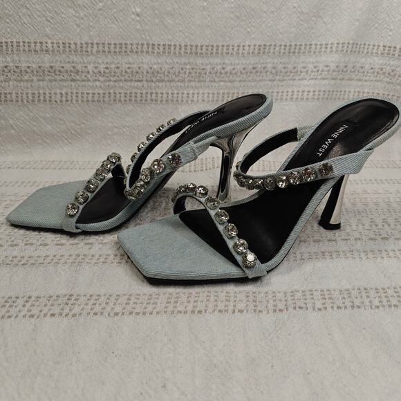 Nine West Women’s Size 8M Denim Heels-Rhinestone Straps, 3” Heel-Never Worn - Picture 5 of 6